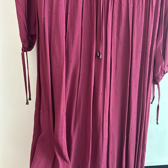 Free People Long Beaded Boho Burgundy Gown NWOT - Picture 5 of 9